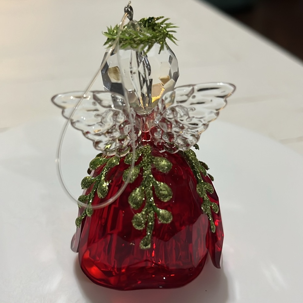 Crystal Angel Ornament with Red and Green Accents rose bottom - Picture 2 of 3